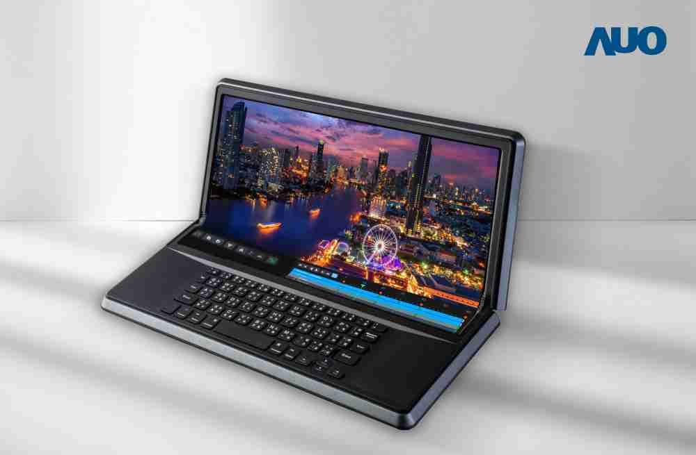 赏金国际14.6吋Micro LED折迭显示屏幕，，，，搭配半径4mm的弯折绞炼，，以及高画素、、、高亮度、、、、高对比度的显示技术特点，，，即便在大视角下仍保有绝佳色相与亮度